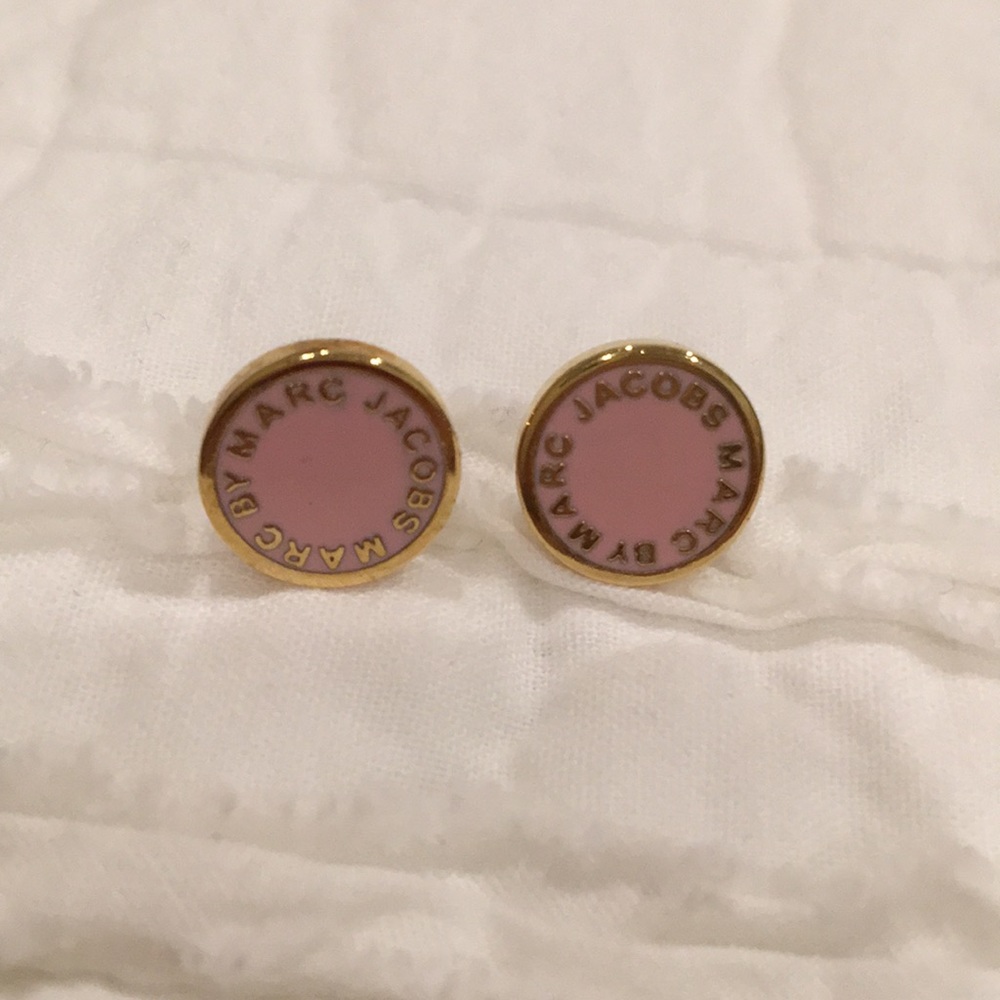 Marc Jacobs Pink Enamel and Gold Disc Earrings